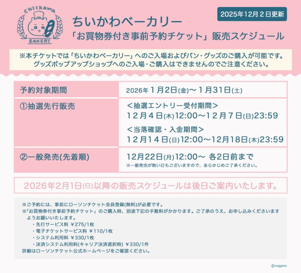 ちいかわベーカリー1月分スケジュール